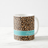 Türkis und Leopard Print Custom Monogram Kaffeetasse (VorderseiteRechts)