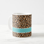 Türkis und Leopard Print Custom Monogram Kaffeetasse (Vorderseite Links)
