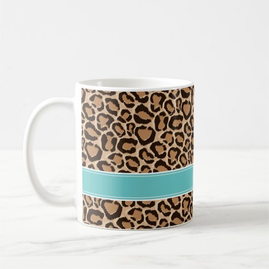 Türkis und Leopard Print Custom Monogram Kaffeetasse (Links)