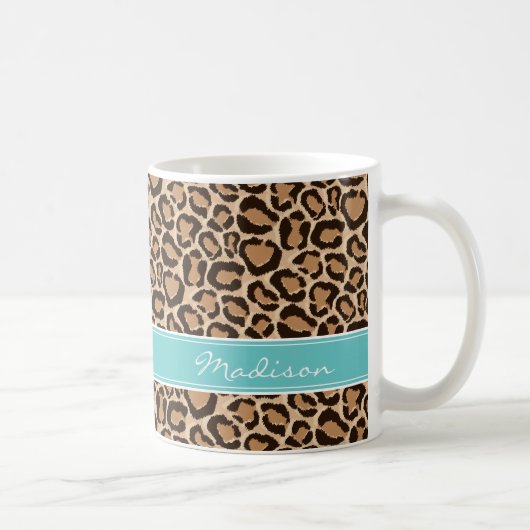 Türkis und Leopard Print Custom Monogram Kaffeetasse (Rechts)