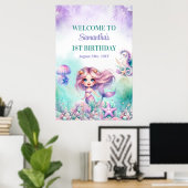 Türkis und lila Meerjungfrau 1. Geburtstag Poster (Heimbüro)