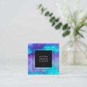 Türkis und Lila Wasserfarbenpräparat mit Schwarz Quadratische Visitenkarte (Stehend Vorderseite)