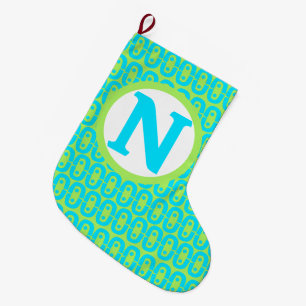 Türkis und Limettengrün geometrisches Muster Großer Weihnachtsstrumpf