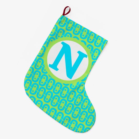Türkis und Limettengrün geometrisches Muster Großer Weihnachtsstrumpf (Vorderansicht (hängend))