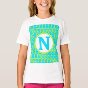 Türkis und Limettengrün geometrisches Muster T-Shirt