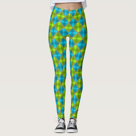 Türkis und Limon mit Goldplätzen Leggings (Vorderseite)