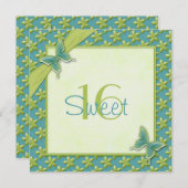Türkis und Limoner Schmetterling 16. Geburtstag Einladung (Vorne/Hinten)