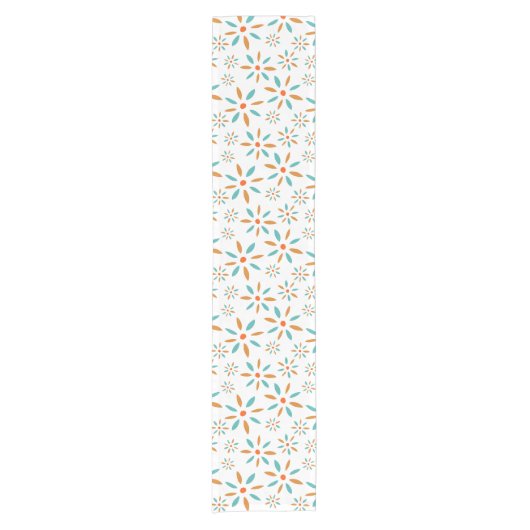 Türkis und orange Blume Mitte des Jahrhunderts Kurzer Tischläufer (Vorderseite)