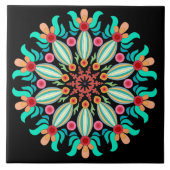 Türkis und Orange Mandala Fliese (Vorderseite)