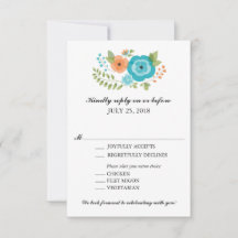 Türkis und Orange Sommer-Blume Hochzeit RSVP