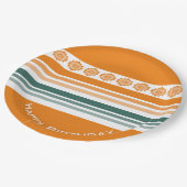 Türkis und Orange Streifen Pappteller (Schrägansicht)