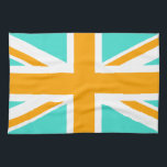 Türkis und Orange Union Jack Handtuch<br><div class="desc">Türkisfarbene und orangefarbene Kreuzung auf der Union Jack.</div>