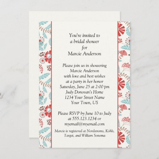 Türkis und orangefarbenes Brautparty laden ein Einladung (Vorne/Hinten)