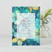Türkis und Patina Bloral Wedding Einladung (Stehend Vorderseite)