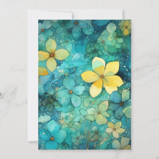 Türkis und Patina Bloral Wedding Einladung (Rückseite)