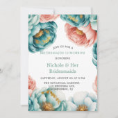 Türkis und Peach Rose Bridesmaids Luncheon Einladung (Vorderseite)