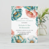 Türkis und Peach Rose Bridesmaids Luncheon Einladung (Stehend Vorderseite)