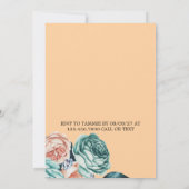 Türkis und Peach Rose Bridesmaids Luncheon Einladung (Rückseite)