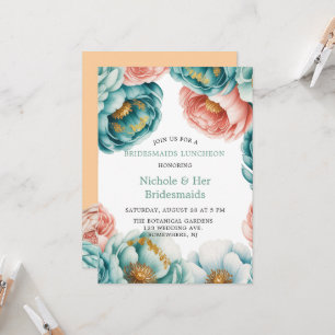 Türkis und Peach Rose Bridesmaids Luncheon Einladung