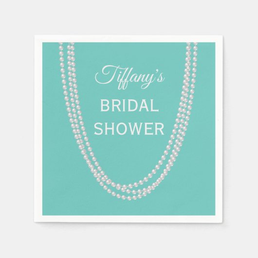 Türkis und Perlen Brautparty weiß Serviette (Vorderseite)
