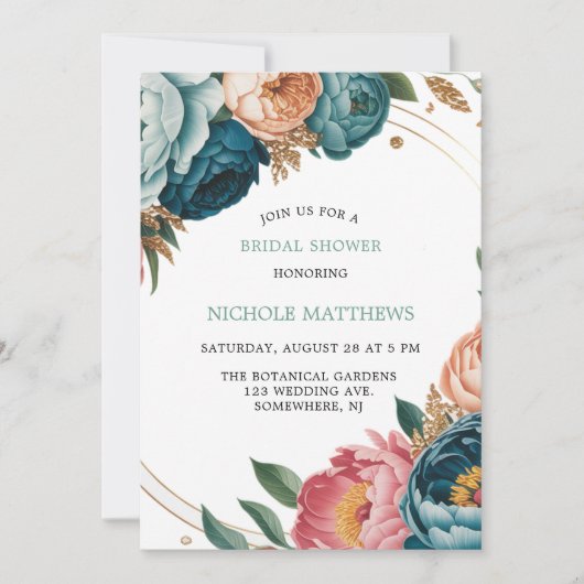 Türkis und Pfirsichfarben Brautparty Einladung (Vorderseite)