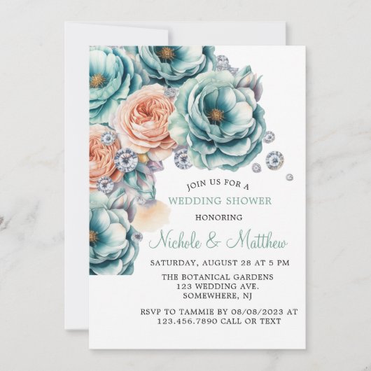 Türkis und Pfirsichfarben Diamantenhochzeit Einladung (Vorderseite)