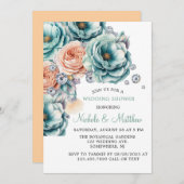 Türkis und Pfirsichfarben Diamantenhochzeit Einladung (Vorne/Hinten)