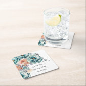 Türkis und Pfirsichfarben Diamantenhochzeit Rechteckiger Pappuntersetzer (Vor Ort)