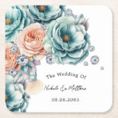 Türkis und Pfirsichfarben Diamantenhochzeit Rechteckiger Pappuntersetzer (Vorderseite)