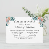 Türkis und Pfirsichfarben Probe Abendessen Einladung (Stehend Vorderseite)