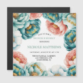 Türkis und Pfirsichfarben Rose Brunch & Bubbly Magneteinladung (Vorne/Hinten)