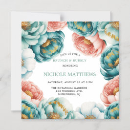 Türkis und Pfirsichfarben Rose Brunch & Bubbly Magneteinladung