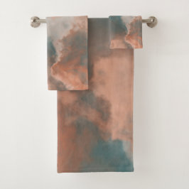 Türkis- und Pfirsichmarmor abstrakt Badhandtuch Set