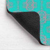 Türkis- und PInk-Damask-Muster Mousepad (Ecke)
