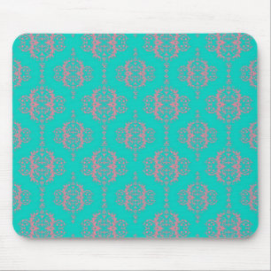 Türkis- und PInk-Damask-Muster Mousepad