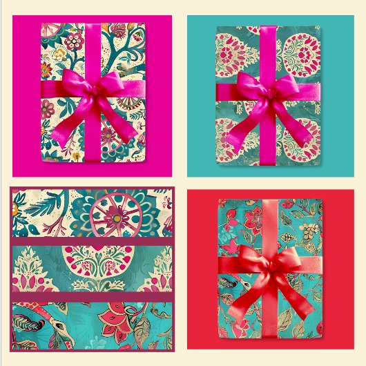 Türkis und rosa Batik Print Geschenkpapier Set