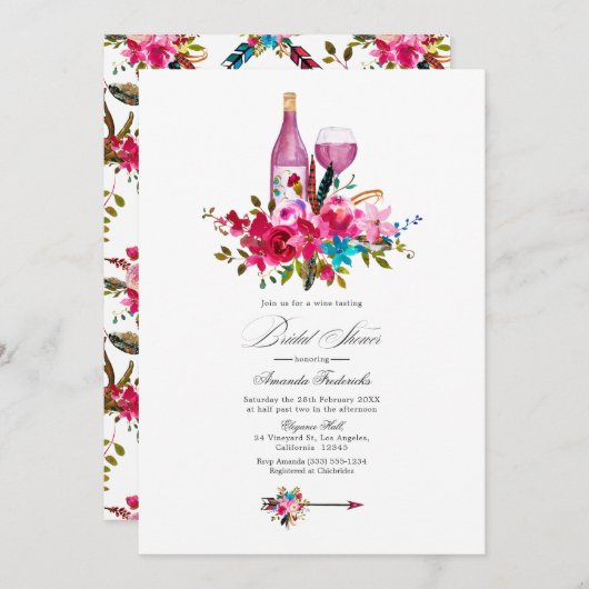 Türkis und rosa Brautparty Boho Chic Einladung (Vorne/Hinten)