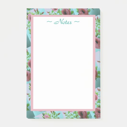 Türkis und rosa Flower Post-it Klebezettel (Vorderseite)