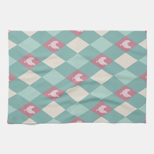 Türkis und Rosa Harlequin Geschirrtuch (Horizontal)