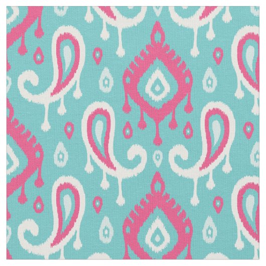 Türkis und Rosa Ikat Paisley Stoff (Nahaufnahme)