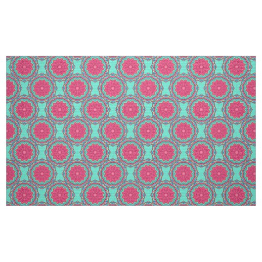 Türkis und rosa Medaillon-Muster-Gewebe Stoff (Fat Quarter (45,7 x 55,9 cm))