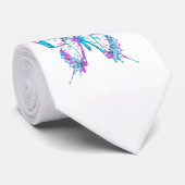 Türkis und rosa Schmetterlings-Krawatte Krawatte (Gerollt)