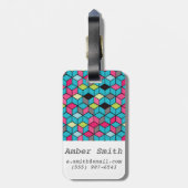 Türkis und rosa Würfel-Muster Gepäckanhänger (Rückseite vertikal)