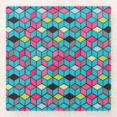 Türkis und rosa Würfel-Muster Glasuntersetzer (Vorderseite)
