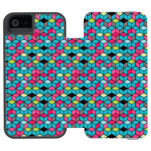 Türkis und rosa Würfel-Muster Incipio iPhone Geldbeutel-Hülle (Folio Geöffnet)