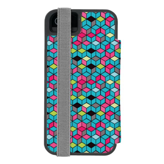 Türkis und rosa Würfel-Muster Incipio iPhone Geldbeutel-Hülle (Folio Rückseite)