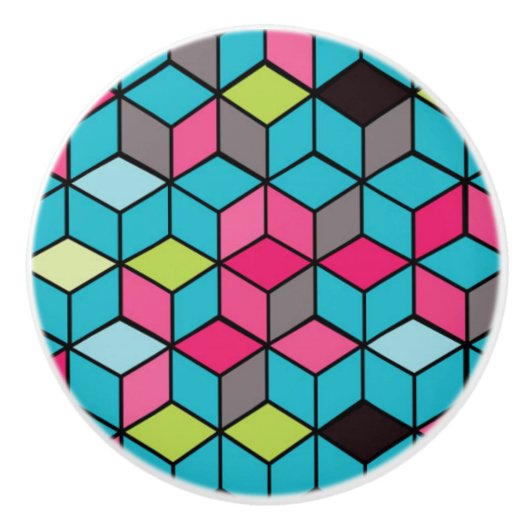 Türkis und rosa Würfel-Muster Keramikknauf (Vorderseite)