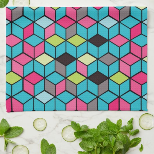 Türkis und rosa Würfel-Muster Küchentuch (Gefaltet)