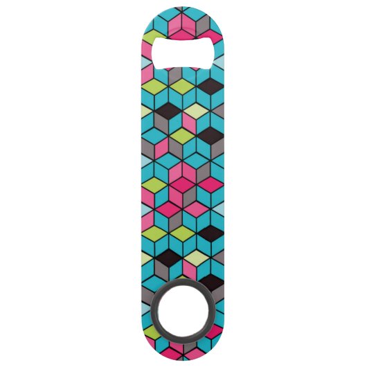 Türkis und rosa Würfel-Muster Speedflaschenöffner (Vorderseite)