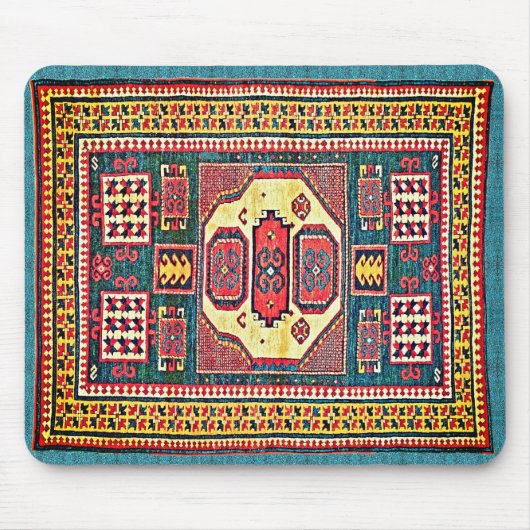 Türkis und Rose Red Kazak Oriental Rug Design Mousepad (Vorne)